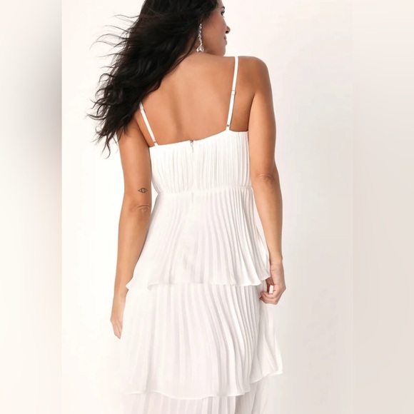 Lulus Cascading Crush White Tiered Bustier Midi Dress Size Small - Picture 3 of 4